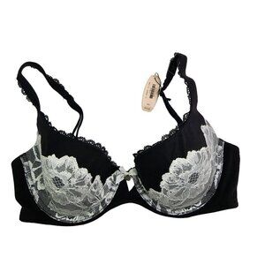 NEW Victoria Secret Bra Lined Demi Black White Lace Size 34C $52